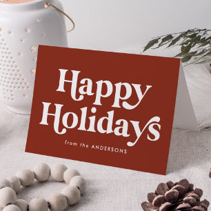 Retro Typography Brown Happy Holidays Non-Photo Holiday Card