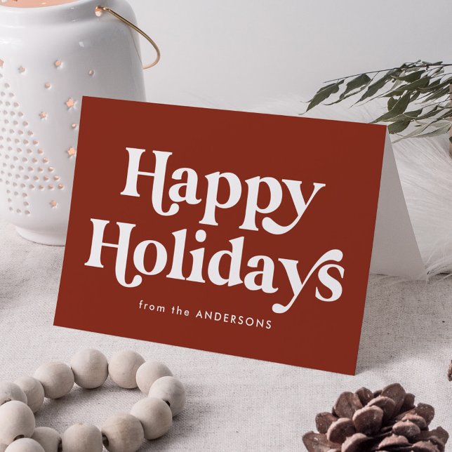 Retro Typography Brown Happy Holidays Non-Photo Holiday Card (Creator Uploaded)
