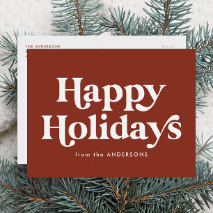 Retro Typography Brown Happy Holidays Non-Photo Holiday Postcard