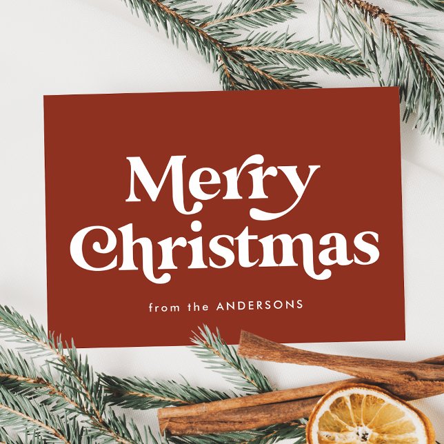 Retro Typography Brown Merry Christmas Non-Photo Holiday Card (Creator Uploaded)
