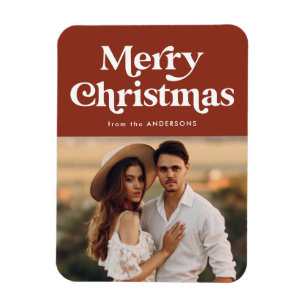 Retro Typography Brown Merry Christmas Photo Magnet