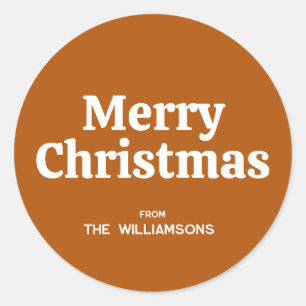 Retro Typography Burnt Orange Merry Christmas  Classic Round Sticker