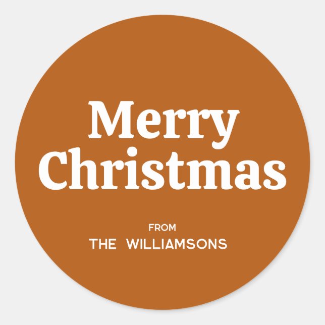 Retro Typography Burnt Orange Merry Christmas  Classic Round Sticker (Front)