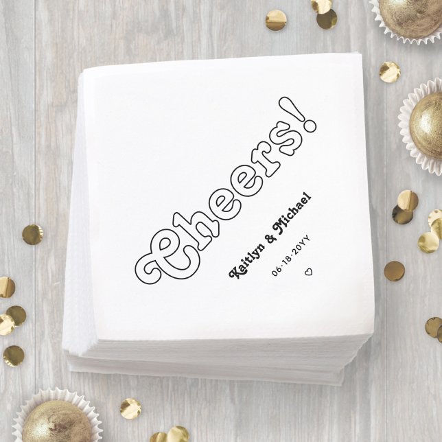Retro Typography Cheers! Black and White Wedding Napkin (Creator Uploaded)