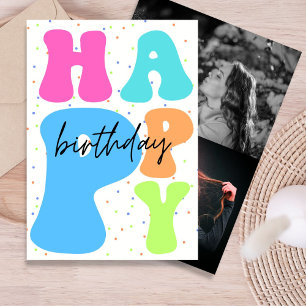 Retro Typography Colourful Birthday photo Card