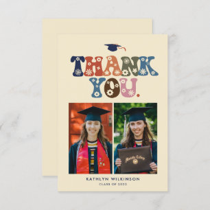Retro Typography Colourful Trendy Photo Graduation Thank You Card