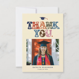 Retro Typography Colourful Trendy Photo Graduation Thank You Card