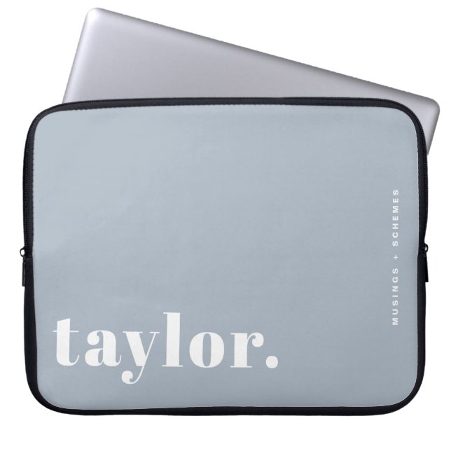 Retro Typography Dusty Blue Personalised Laptop Sleeve (Front)