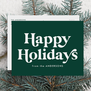 Retro Typography Green Happy Holidays Non-Photo Holiday Postcard