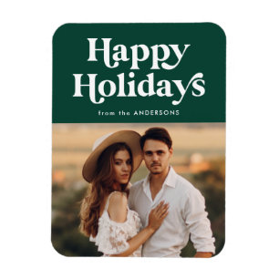 Retro Typography Green Happy Holidays Photo Magnet
