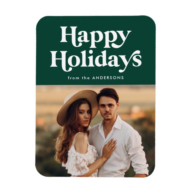 Retro Typography Green Happy Holidays Photo Magnet (Vertical)