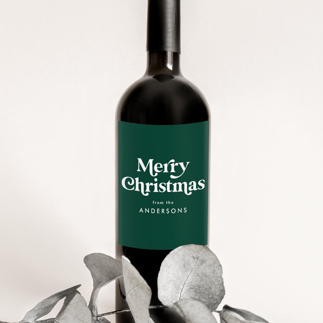 Retro Typography Green Merry Christmas Wine Label (Creator Uploaded)