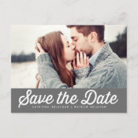 Retro Typography Grey Save the Date Photo