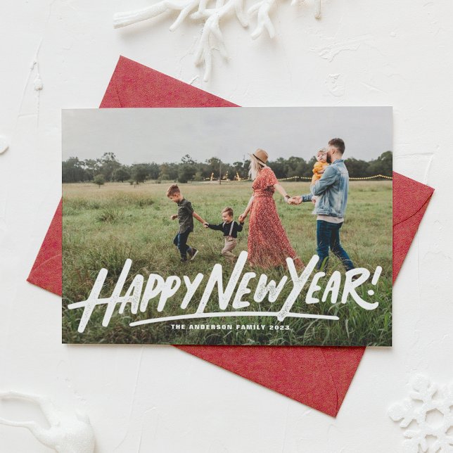 Retro Typography Happy New Year Photo Overlay Holiday Card (Creator Uploaded)