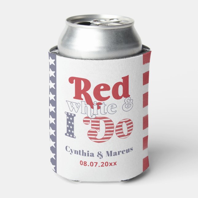 Retro Typography July 4th Wedding Shower Favour Can Cooler (Can Front)