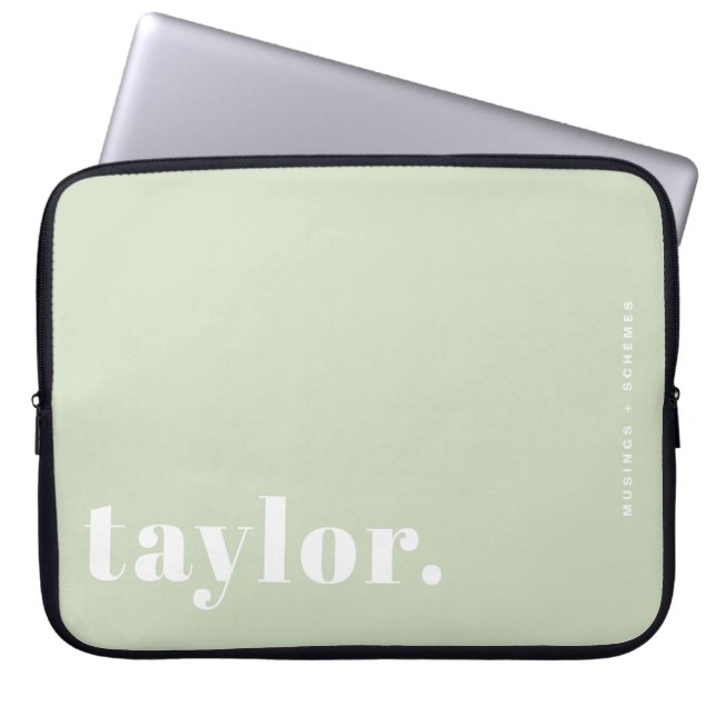 Retro Typography Mint Green Personalised Laptop Sleeve (Front)