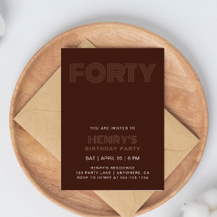 Retro Typography Modern Brown 40th Birthday Invitation