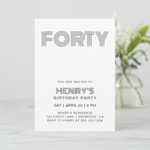Retro Typography Modern Chic 40th Birthday Invitation