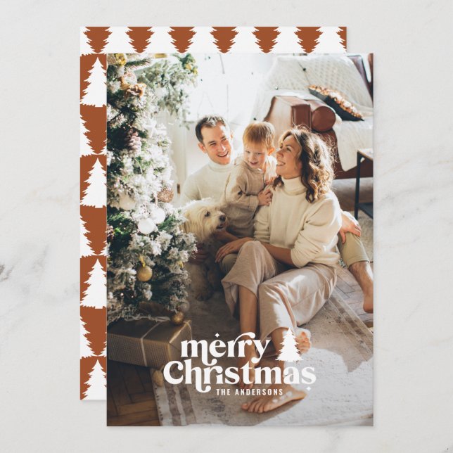 Retro typography modern full photo  holiday card (Front/Back)
