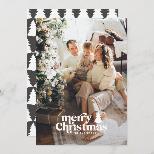 Retro typography modern full photo  holiday card (Front/Back)