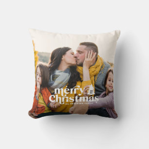 Retro typography modern photo holiday christmas cushion