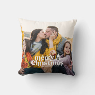 Retro typography modern photo holiday christmas cushion
