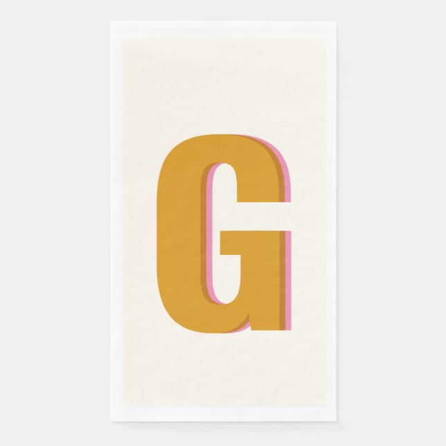 Retro Typography Monogram Custom Initial Yellow  Napkin (Front)