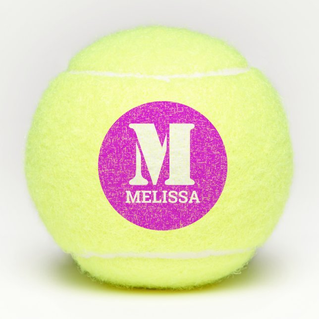 Retro Typography Monogram Initial Name | Pink Tennis Balls (Front)