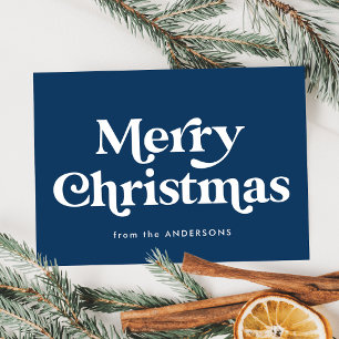 Retro Typography Navy Merry Christmas Non-Photo Holiday Card