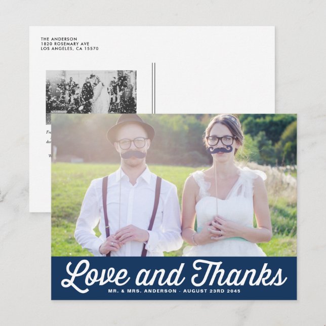 RETRO TYPOGRAPHY | NAVY WEDDING THANK YOU POSTCARD (Front/Back)