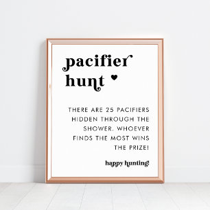 Retro Typography Pacifier Hunt Baby Shower Sign