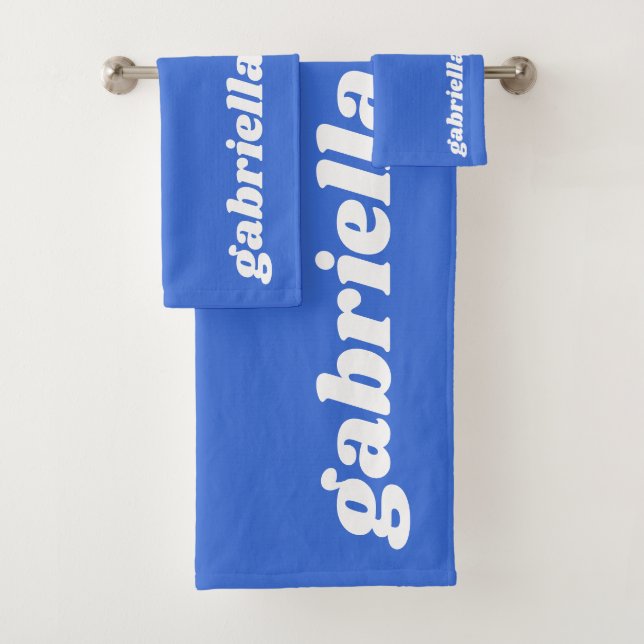 Retro Typography Personalised Name | French Blue Bath Towel Set (Insitu)