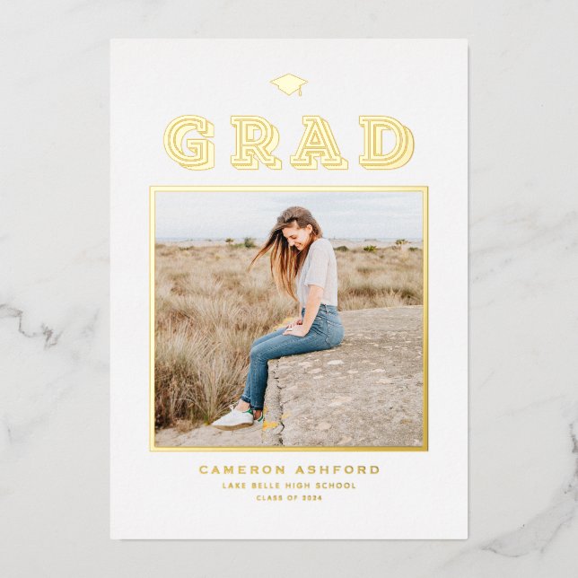 Retro Typography Photo Graduation Gold (Front)