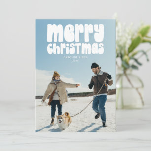 Retro Typography Photo Merry Christmas Letter Holiday Card