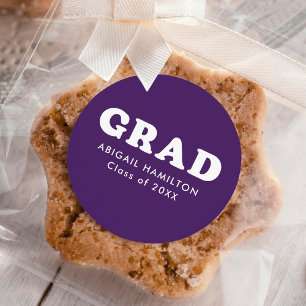 Retro Typography Purple Graduation Classic Round Sticker
