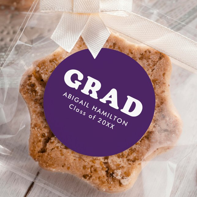 Retro Typography Purple Graduation Classic Round Sticker (Creator Uploaded)