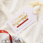 Retro Typography Red & Gold Groovy Merry Christmas Gift Tags<br><div class="desc">A fun and festive Christmas gift tag design that features "Merry Christmas" in retro-style typography with groovy flourishes and whimsical swirls on some of the letters. The text is decorated with hand-drawn stars and sparkles. Below, there is a red ribbon with your family name printed in bold white capitals. The...</div>