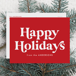 Retro Typography Red Happy Holidays Non-Photo Holiday Postcard