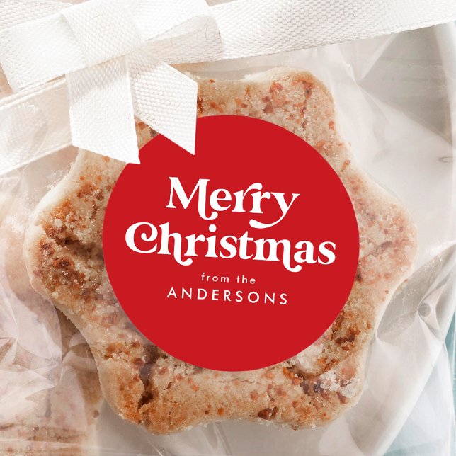 Retro Typography Red Merry Christmas Classic Round Sticker (Creator Uploaded)