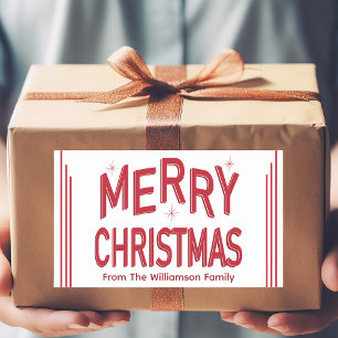 Retro Typography Red Merry Christmas Rectangular Sticker