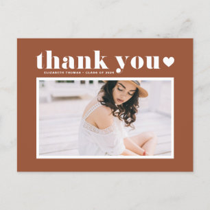 Retro Typography Terracotta Graduation Thank You Postcard