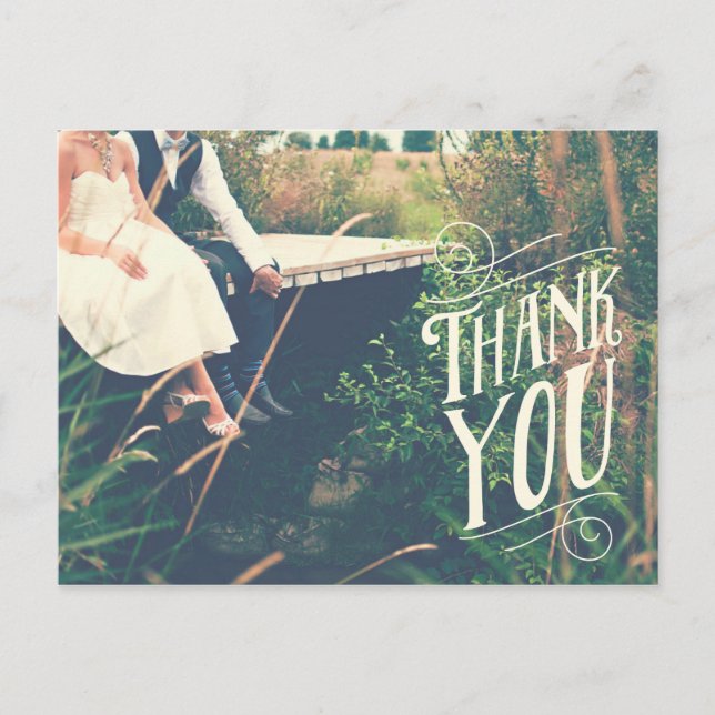 Retro Typography Thank You Wedding Postcard (Front)