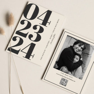 Retro Typography Vintage B&W Number Photo Qr Code  Save The Date