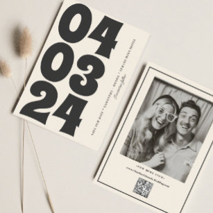 Retro Typography Vintage B&W Number Photo Qr Code  Save The Date
