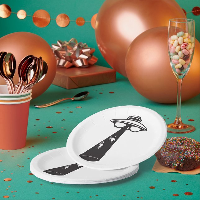 Retro UFO Abduction Graphic Alien Sci-Fi  Paper Plate (Creator Uploaded)