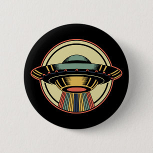 Retro UFO Alien 6 Cm Round Badge