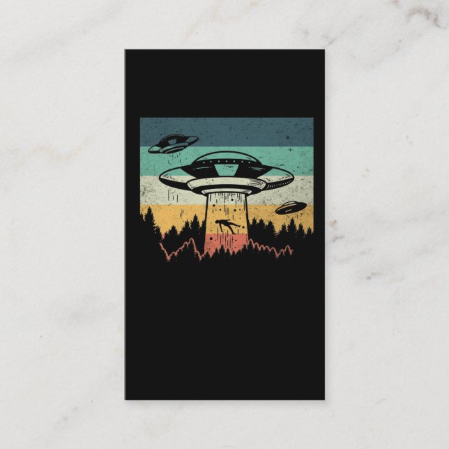 Retro UFO Alien Human Abduction Spaceship Business Card (Front)