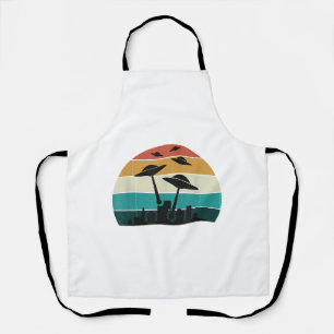 Retro UFO Attack Sunset - Cool Vintage Flying Sauc Apron