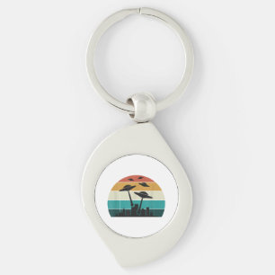 Retro UFO Attack Sunset - Cool Vintage Flying Sauc Key Ring