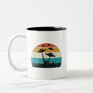 Retro UFO Attack Sunset - Cool Vintage Flying Sauc Two-Tone Coffee Mug